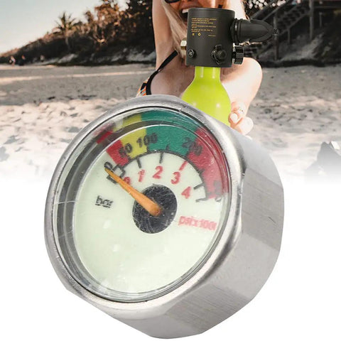 Close-up of Scuba Diving Pony Bottle Pressure Gauge 300 Bar Waterproof Stainless Steel M10 Thread For Small Diving Cylinder
