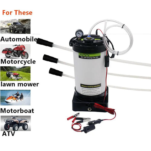 Game Changing 12V DC Oil Extractor Pump With 6 Liter Tank for automobiles, motorcycles, lawn mowers, and ATVs.