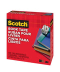 Box of Clear Book Tape 1.5 Inch By 540 Inch One Roll For Super Handy Repairs And Reinforcement Of Book Covers with visible tape roll and books.