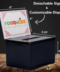 Lockable Acrylic Donation Box for Fundraisers and Raffles Multipurpose Suggestion Box with Slot and Sign Holder in black