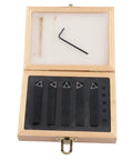 5Pcs 3/8in indexable turning tool set in a wooden box with five holders and an L-key