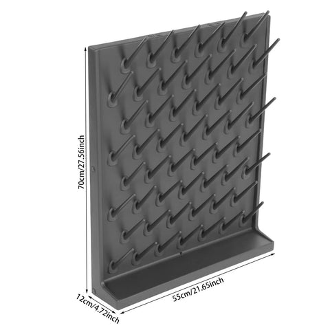 Heavy Duty Lab Glassware Drying Rack With Fifty Two Adjustable Pegboard Columns And Thirty Three Pound Load side view showing flexible peg layout