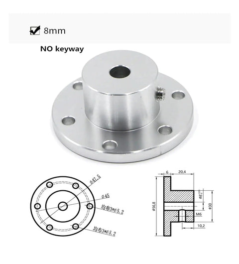 Flange Shaft Coupling For RC Models And Mecanum Omnidirectional Wheels 8mm No Keyway Aluminum Connector with Technical Diagram
