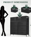 Roomy 9 Drawer Dresser With Wooden Top And Metal Frame Dope Anti Tip Tall Storage Chest dimensions comparison with silhouette