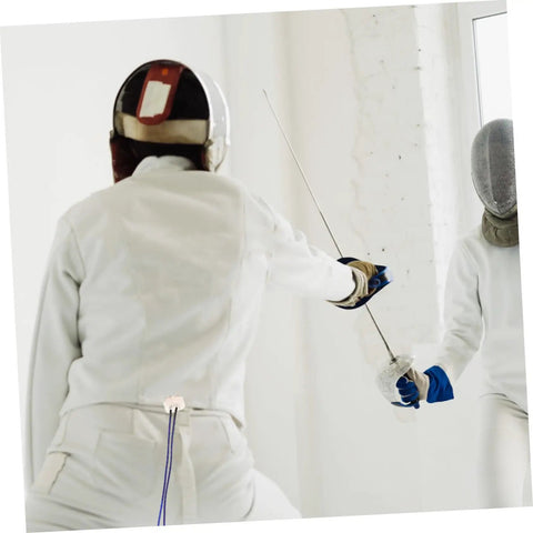 Fencers sparring with Epee Body Cord Cable For Fencing Durable And Pro Grade With Impact Resistant Design Connected to jackets.