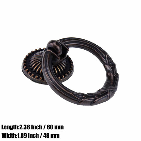 Two Pack Old School Antique Cabinet Ring Pulls Built From Zinc Alloy Durable Vintage Drawer Handles For Cabinets And Dressers Doors And Drawers Includes 2.36x1.89 Inch Size And 0.98 Inch Screw Length front view