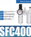 Oil Water Separator For Air Compressor FRL Unit 2/1 Way SFC400 Compatible High Efficiency Filter With Drain Valve Easy Install 