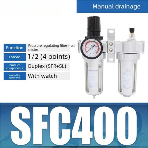 Oil Water Separator For Air Compressor FRL Unit 2/1 Way SFC400 Compatible High Efficiency Filter With Drain Valve Easy Install 
