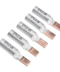 Heavy Duty Copper Aluminum Terminal Block 5 Pack Secure Screw Lock Wiring Connector For Electric Meter Boxes Low Heat Safe Power Transmission featuring five connectors.