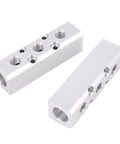 Beefy Aluminum Pneumatic Air Manifold Block, 3 Way 5 Port With 1/2 NPT Inlet And 1/4 NPT Outlets, silver rectangular design