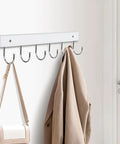 Two Pack Wall Mount Coat Rack With 12 Rotating 180 Degree Hooks 14.6 Inch Rustproof Wooden Entryway Organizer In White