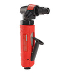 One Quarter Inch Angle Die Grinder With Spindle Lock 21,000 RPM High Speed Workhorse for Tight Spots, angled red handle
