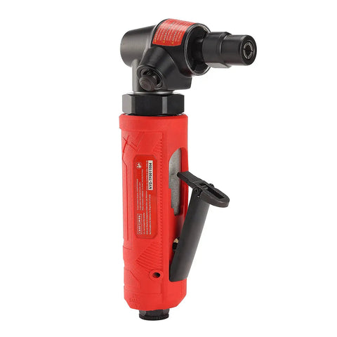One Quarter Inch Angle Die Grinder With Spindle Lock 21,000 RPM High Speed Workhorse for Tight Spots, angled red handle
