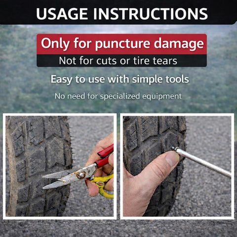 80 Piece Rubber Tire Repair Kit With Screw In Plugs For Quick DIY Tire Puncture Repair On Cars And Motorcycles, usage instructions