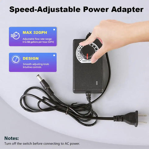 Compact Electric Water Transfer Pump speed-adjustable power adapter with intuitive controls and 110V cord, designed for fluid transfer.