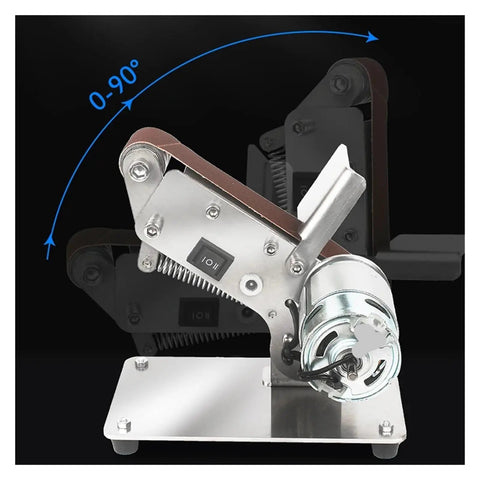Mini Electric Belt Sander With Seven Adjustable Speeds For Polishing And Grinding, compact metal tool with adjustable angle for precision.
