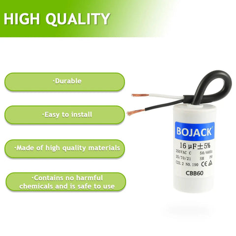 16uF 250V AC CBB60 Motor Run Capacitor 2 Wire For AC Motors Blower Air Conditioner Refrigerator And Air Compressor Replacement Part