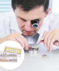 Watch Repair Kit With Stainless Steel Crown And Stem Set, Winding Stems Replacement used by technician with toolset on table