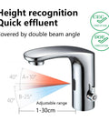All-In-One Touchless Faucet With Polished Chrome Finish, Hands-Free Flow, Temperature Control Dial, height recognition feature.