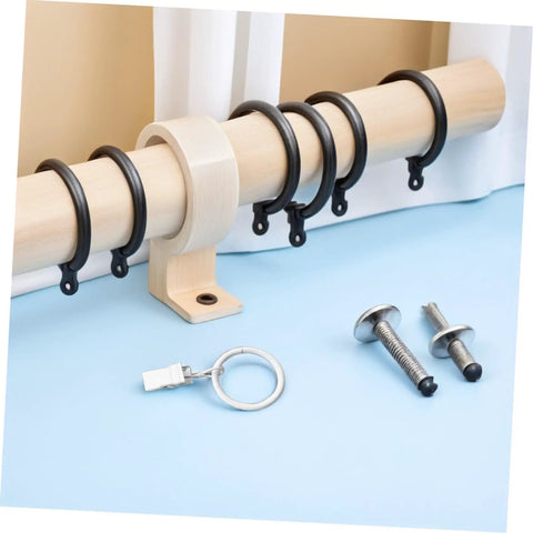 Metal Curtain Rings With Clips Set 10 Pack Heavy Duty Design For Smooth Glide On Curtain Rods displayed with installation hardware