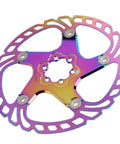 Top Tier 203mm Aluminum Disc Brake Rotor For Mountain Bikes Featuring Heavy Duty Five Bolt Mount And Scratch Resistant Surface For Rock Solid Hydraulic Or Mechanical Bike Stopping Power Golden Finish, viewed from the top.