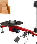 Top Shelf Electric Stretch Film Wrapping Machine Bench Dispenser For Swift Pallet And Box Shrink Wrap Operations Featuring Blazing Speed Motor And No Sweat Film Swapping with foot pedal and motor setup.