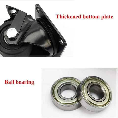 Straight Up Heavy Duty Swivel Castor Wheels Nylon Furniture Casters Black Four Pack close-up of thickened bottom plate and ball bearings