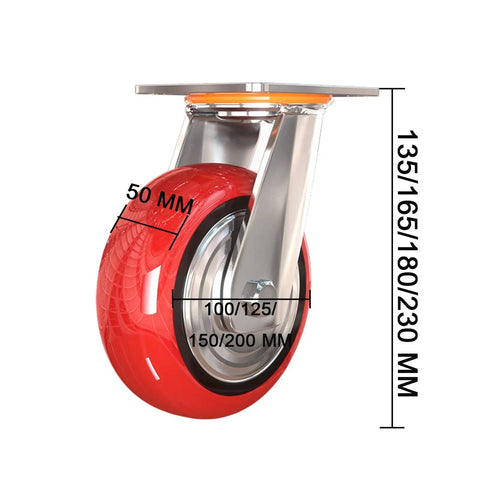 Heavy Duty Caster Wheels Top Plate Swivel With Brake Mute Polyurethane Castors with measurements for workbench use