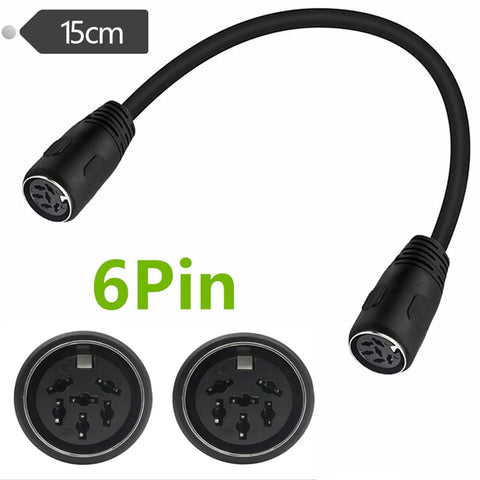 DIN 6 Pin Female To Female Extension Cable For Digital Audio And Data Links with black connectors, 15cm length, durable design.