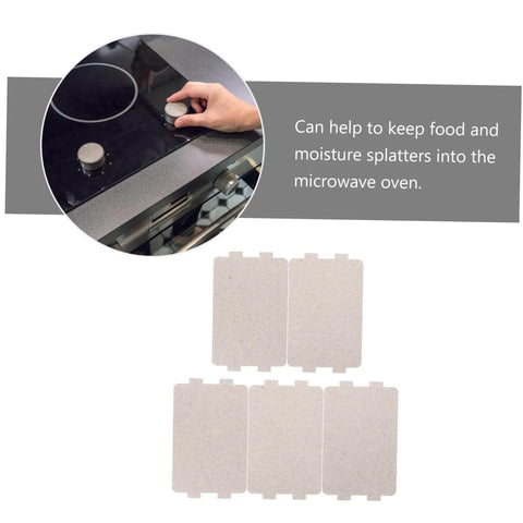 Five Pack Microwave Oven Mica Plates And Sheets Set displayed with round insulation on oven, ideal for appliance protection.