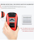 Handheld Stud Finder Wall Detector With Lcd Screen Finds Wood Metal Studs And Ac Cables Dead On Detection No Hassle Game Changer Scanner For Diy Remodeling Straightforward Setup Quick Reads, showing calibration button and LCD display.
