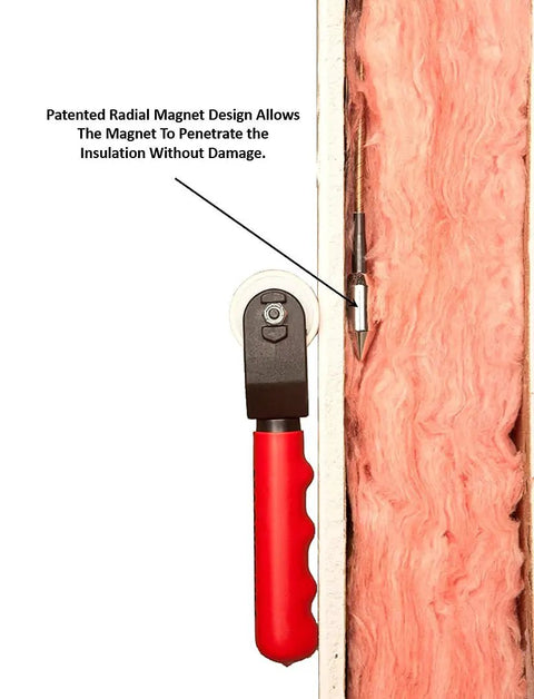XP1000-LC Magnetic Wire Puller With Flexible Steel Leader and Durable Case shown penetrating insulation with radial magnet design.