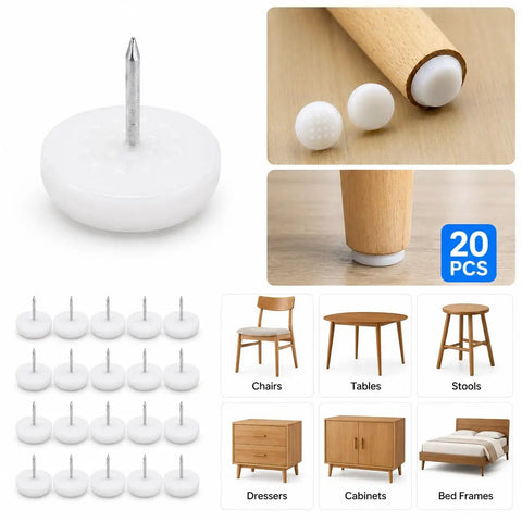 Nail-In Glides For Chairs And Tables 20 Pack With PP Plastic And Metal Pin Choose 15mm 20mm Or 46x14mm White Anti Slip Floor Protectors