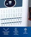 No Sweat Dead Simple Sewing Machine With 37 Built In Stitches And Automatic Needle Threader display showing stitch options.