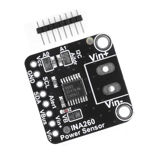 INA260 Current Voltage Power Sensor Module showing pins and connectors, compact design for reliable power management on DC platforms.