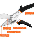 Adjustable Miter Shears For Trim And Molding, Smooth 45 To 135 Degree Cuts For Soft Wood PVC Plastic Rubber Leather, Easy To Use