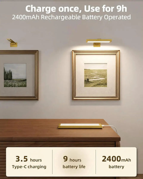 Rechargeable Picture Light For Wall With Remote Control Three Pack Sweet Stick On Magnetic Mount No Fuss Install Ultra Bright Frame Accent Lamp, showing mounted light above framed art.