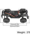 TRX4M 155mm Wheelbase RC Crawler Chassis Kit with dimensions and weight in view