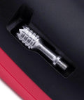 Close-up of removable metal stick on Pocket Crush 2.4GHz ELRS Hall Gimbal Transmitter Remote Control, cherry red detail.