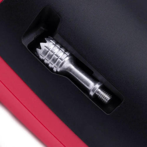 Close-up of removable metal stick on Pocket Crush 2.4GHz ELRS Hall Gimbal Transmitter Remote Control, cherry red detail.