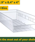 Top Shelf Heavy Duty Garage Shelving Rack 18X36X74 Inches Chrome Frame Unit With Twenty Clear Bins Smart Label Holder. Clear plastic storage bin 17.9" x 8.4" x 4".