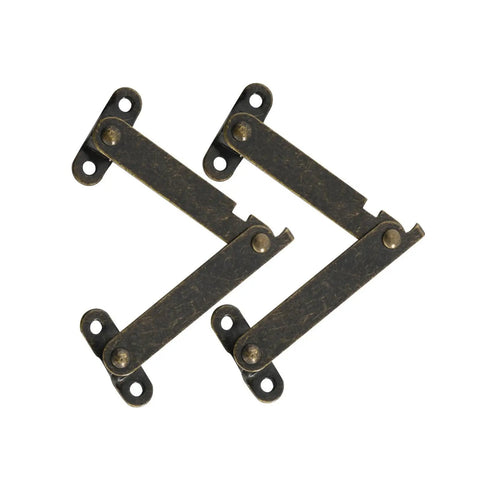 Two Pack Lid Lift Hinge With Stay Support For Cupboards And Wooden Boxes, iron construction, 114x31mm, bronze finish, top view.