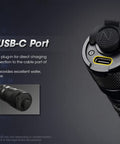 Close-up of USB-C charging port on Beast Bright Ultra Long Throw Flashlight With 2000 Lumens And A 1093 Yard Reach, USB C Rechargeable