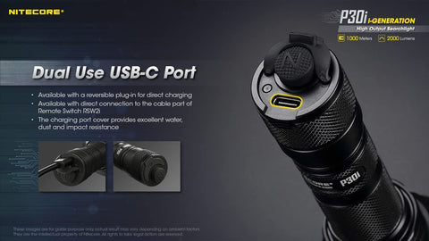 Close-up of USB-C charging port on Beast Bright Ultra Long Throw Flashlight With 2000 Lumens And A 1093 Yard Reach, USB C Rechargeable