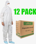 Disposable Hazmat Coveralls With Hood Pack Of 12 White Breathable SMS Non Woven Painter Suit With Front Zip X Large