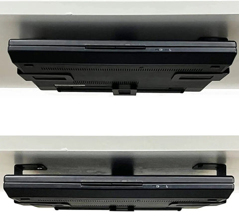 Under Desk Laptop Holder 3 Pack Mount Organizer Rack Storage Shelf For Keyboards Routers Modems Cable Boxes Heavy Duty, mounted view.