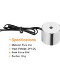 Round Solenoid Electromagnet 24V DC 80N Electric Lifting Magnet For Automation Equipment, product with specifications shown