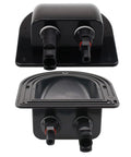 Rugged ABS Dual Cable Entry Housing For Solar PV Connectors Waterproof Weatherproof Box With UV Resistant Shell Black Entry Gland Reduces Wind Noise Ideal For RVs Boats Campers Vans front and back view