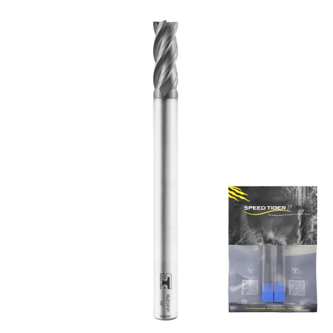 Extra Long Reach Micrograin Carbide Square End Mill, Four Flute, One Quarter Inch Shank And Cutting Diameter, Four Inch Overall Length