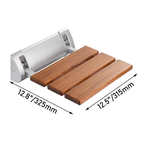 Folding Shower Seat Wall Mounted Bench Teak Wood Chair With 350 Lb Capacity Water Repellent Lacquer Finish Aluminum Bracket